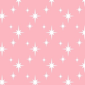 Mid Century Starbursts White on Pink