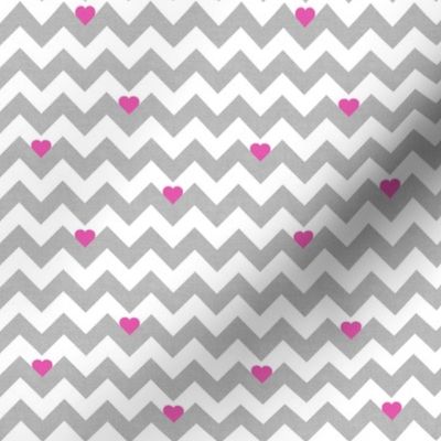 heart & chevron - grey/pink canvas - mini