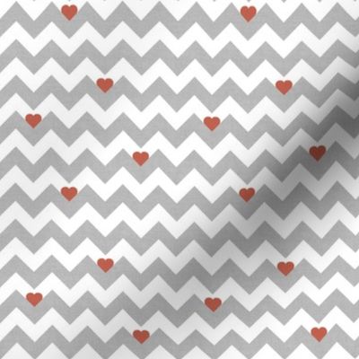 heart & chevron - grey/red canvas - mini