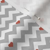 heart & chevron - grey/red canvas - mini