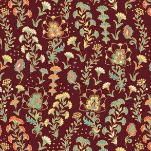 Floral chocolate, ornamental flowers on coffee-brown background