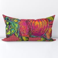 large RHINO fat quarter on pink orange background perfect for pillow case