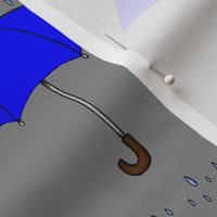 Umbrellas and Raindrops- Blue
