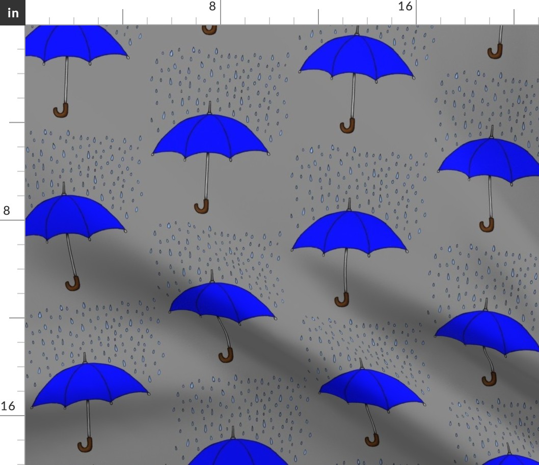 Umbrellas and Raindrops- Blue