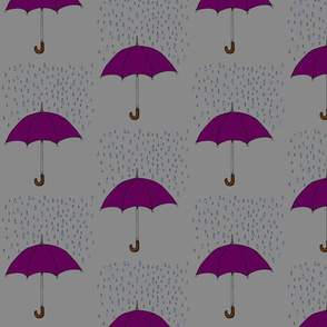 Umbrella and Raindrops- Purple