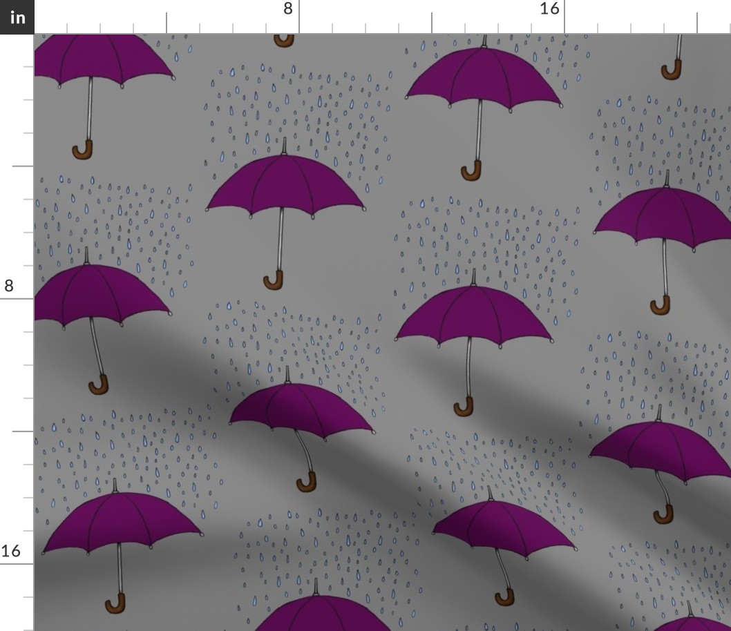 Umbrella and Raindrops- Purple