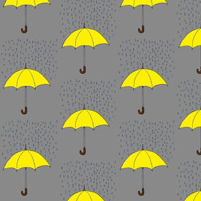 Umbrella and Raindops- Yellow