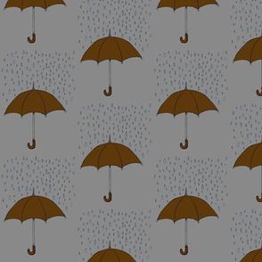 Umbrella and Raindrops- Brown