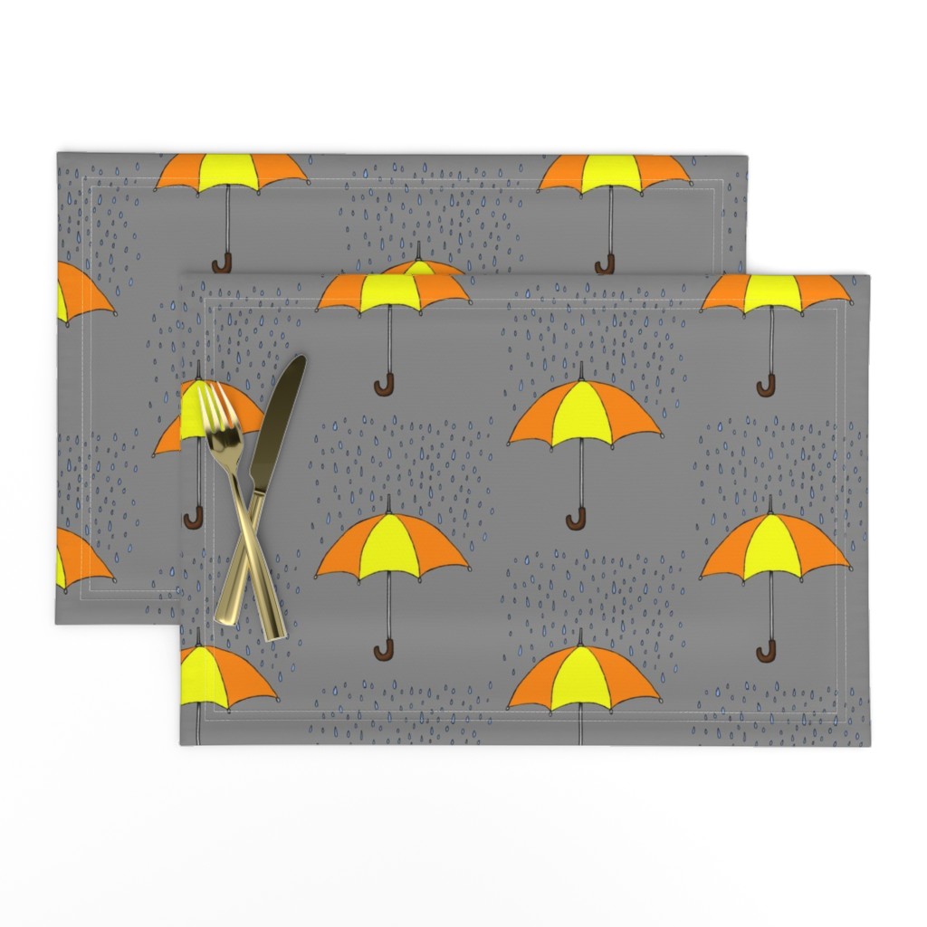 Umbrella and Raindrops- Yellow and Orange