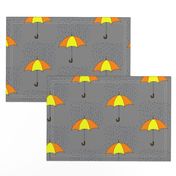 Umbrella and Raindrops- Yellow and Orange