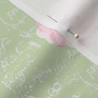 Shabby Chic Painted Roses on Summer Green with white French script