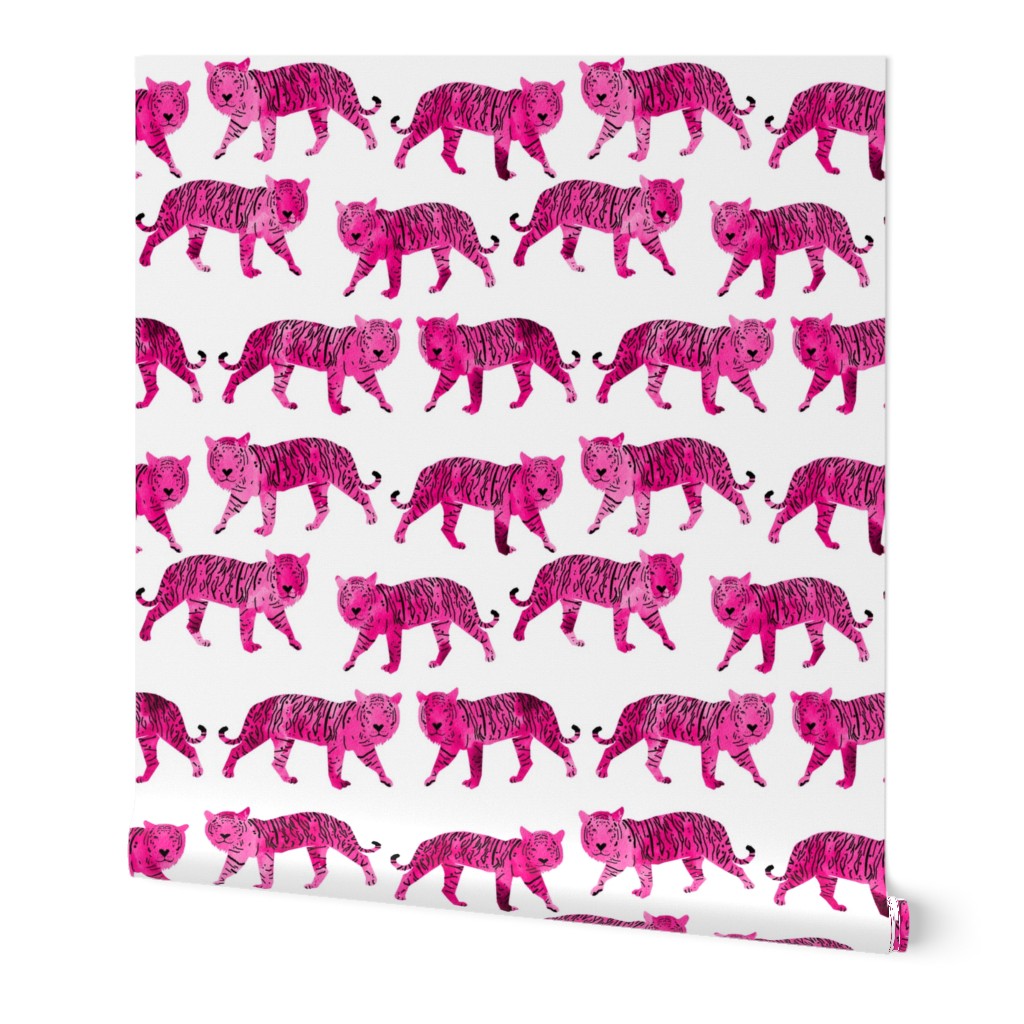 tigers // pink watercolor tigers cute animals watercolor girls pink white background fabric