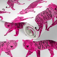 tigers // pink watercolor tigers cute animals watercolor girls pink white background fabric