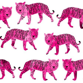 tigers // pink watercolor tigers cute animals watercolor girls pink white background fabric