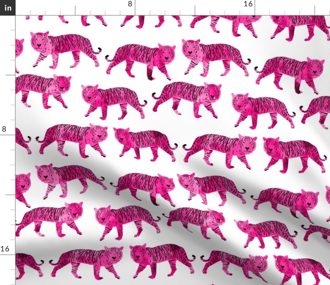 tigers // pink watercolor tigers cute animals watercolor girls pink white background fabric