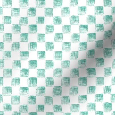 sketched checkerboard - teal  on white