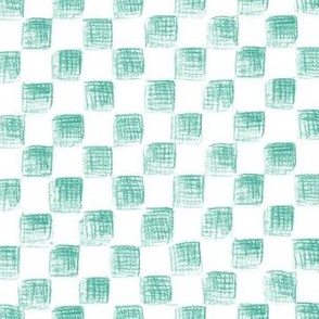 sketched checkerboard - teal  on white