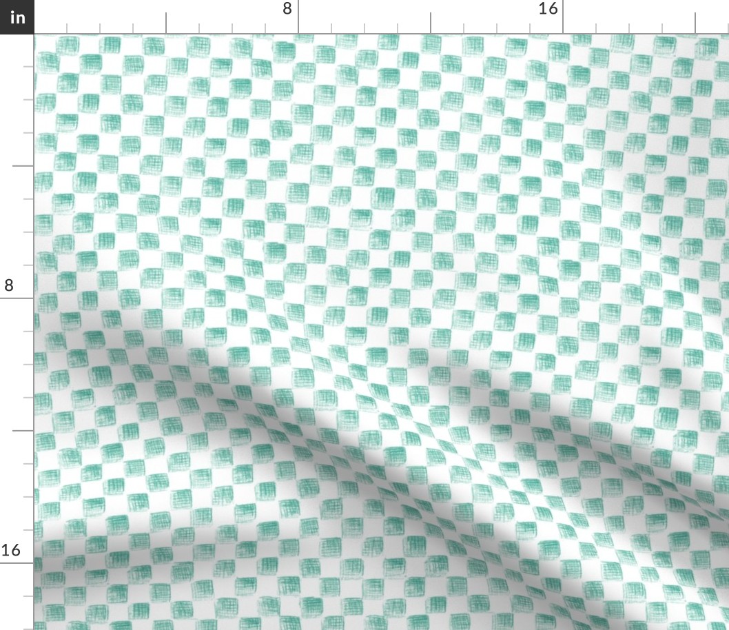 sketched checkerboard - teal  on white