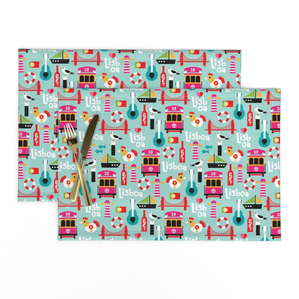 Colorful retro style lisbon lisboa travel icons illustration pattern