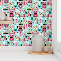 Colorful retro style lisbon lisboa travel icons illustration pattern