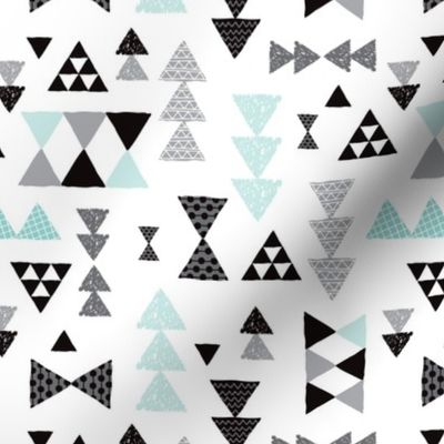 Geometric pastel blue bow tie and triangle tribal illustration pattern for boys or home decor