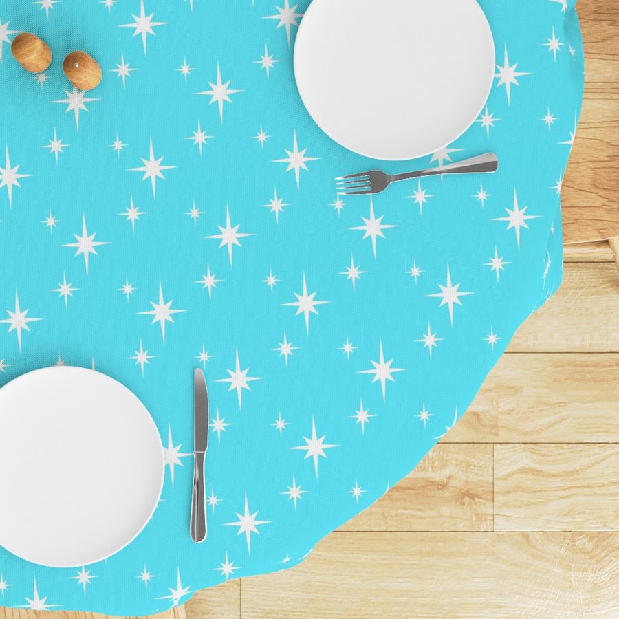 Mid Century Modern Starbursts White on Turquoise