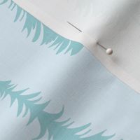 evergreen with birds, light blue and turquoise