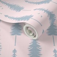 evergreen with birds, slate linen and blush