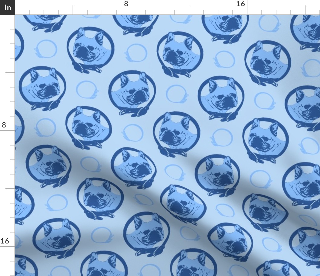 Collared French Bulldog portraits - blue