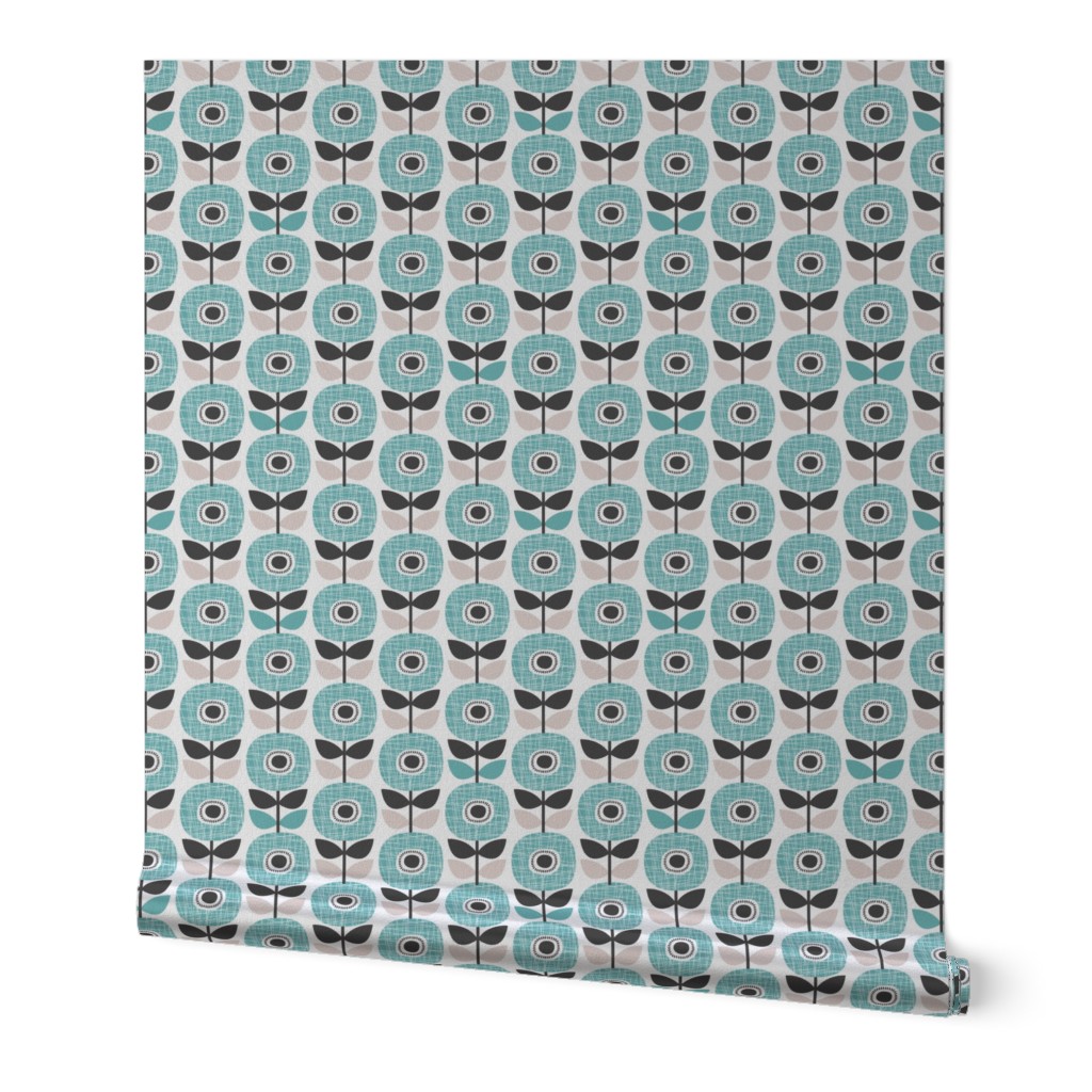 Retro poppy flower garden winter blue abstract apple fruit illustration pattern