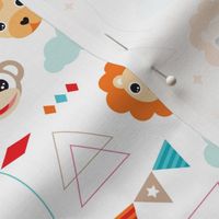 Colorful circus zoo animals party with geometric details and pastel clouds