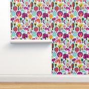 Happy little tree colorful illustration woodland forest with apples and polka dot trees