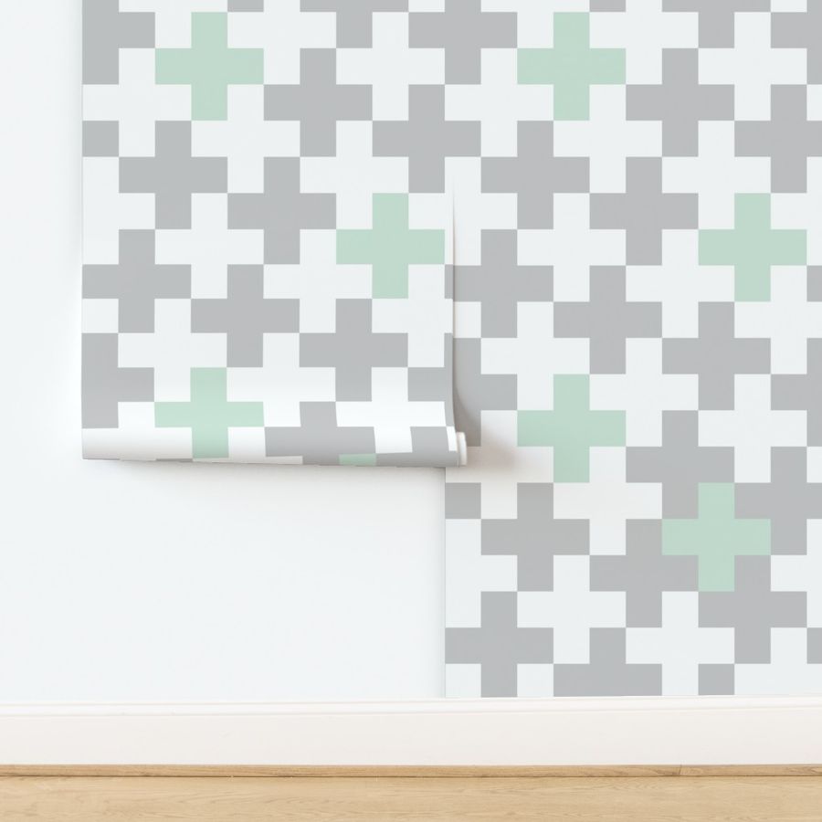 Wholecloth Plus Quilt Top // Mint and Grey 