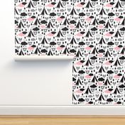 geometric teepee tent fox arrows and woodland scandinavian bear illustration pattern in pink