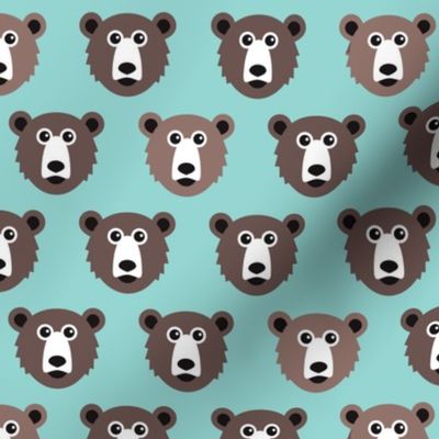 Cute blue retro style grizzly winter bear illustration pattern