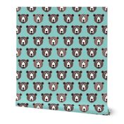 Cute blue retro style grizzly winter bear illustration pattern