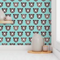 Cute blue retro style grizzly winter bear illustration pattern