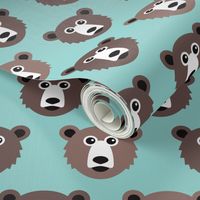 Cute blue retro style grizzly winter bear illustration pattern