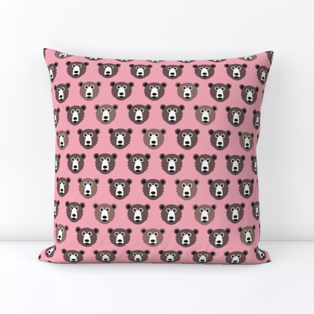 Cute pink retro style grizzly winter bear illustration pattern