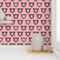 Cute pink retro style grizzly winter bear illustration pattern