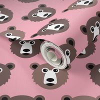 Cute pink retro style grizzly winter bear illustration pattern