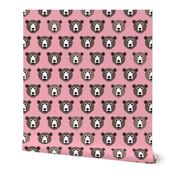 Cute pink retro style grizzly winter bear illustration pattern