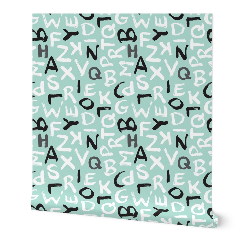 Raw brush abc alphabet blue pastel pattern