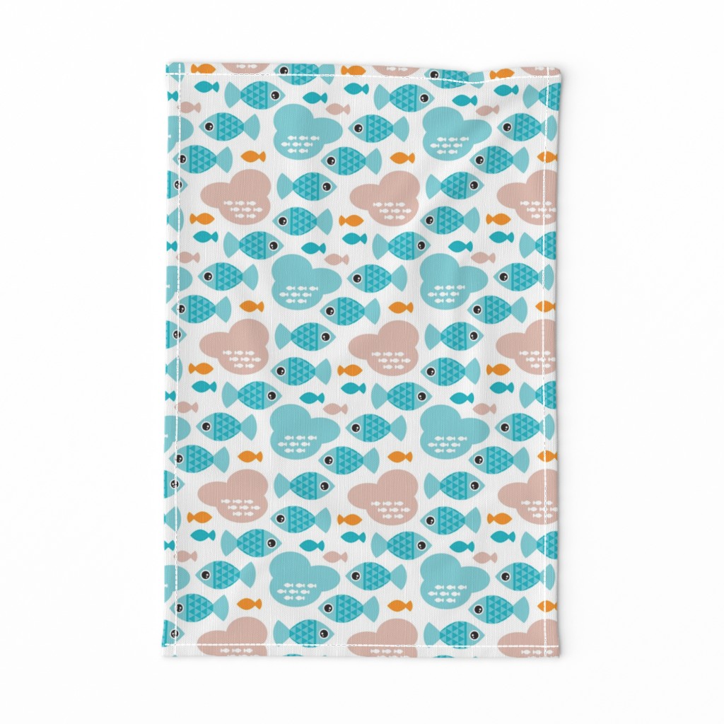 Baby blue water ocean life bubble fish illustration