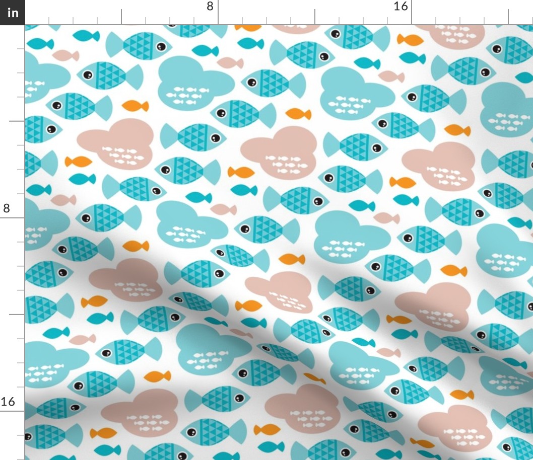Baby blue water ocean life bubble fish illustration