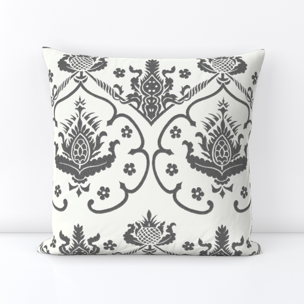 Gothic Damask ~ Cologne ~ Silver Embroidery on White 