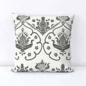 Gothic Damask ~ Cologne ~ Silver Embroidery on White 