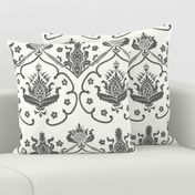 Gothic Damask ~ Cologne ~ Silver Embroidery on White 