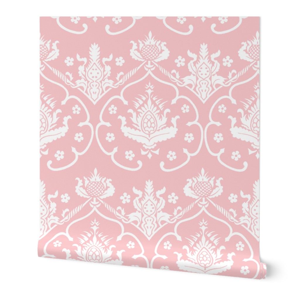 Gothic Damask ~ Cologne ~ White on Dauphine Pink