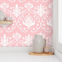 Gothic Damask ~ Cologne ~ White on Dauphine Pink